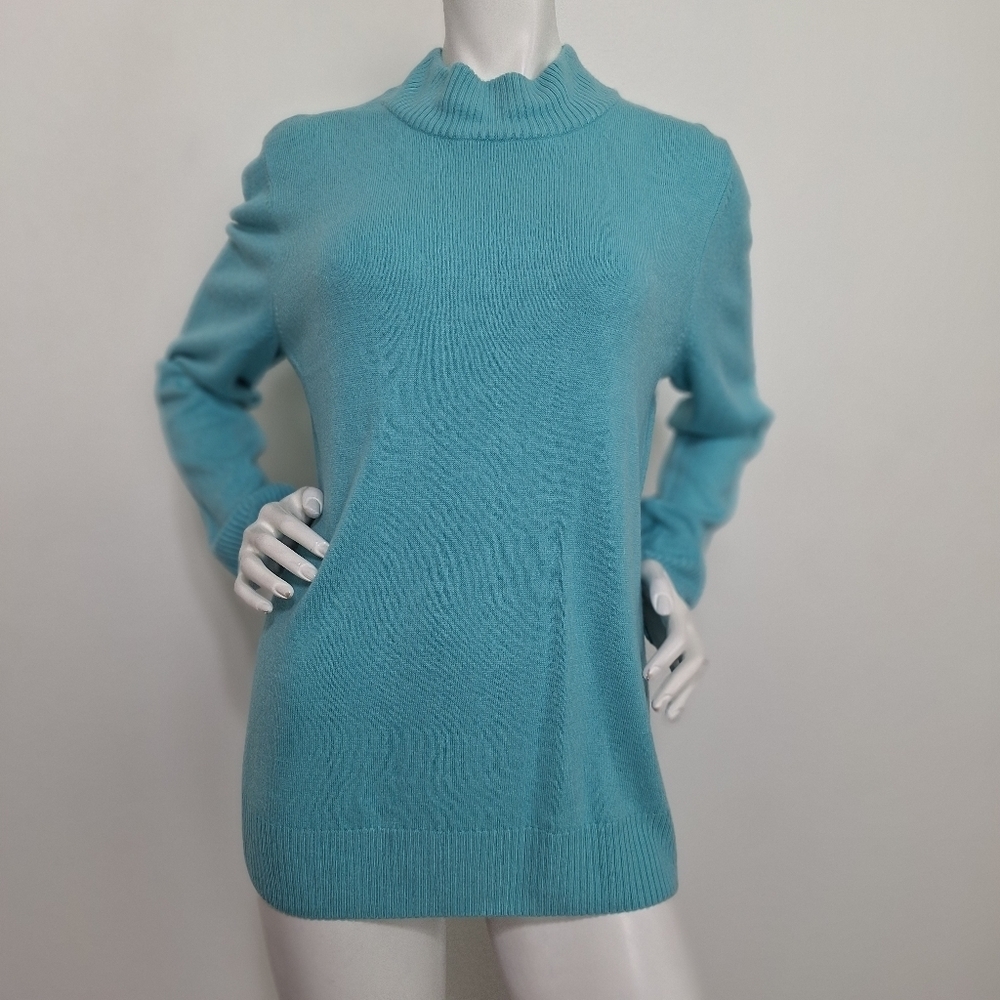 Appleseed’s Aquamarine Blue Coastal Grandma Knit Turtleneck Sweater Size L